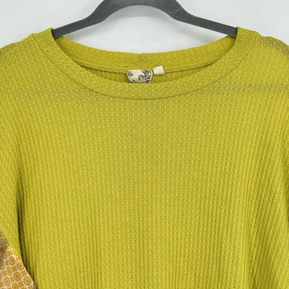 Blu Pepper Yellow Embroidered Blouse Long Sleeve  Size Large - Picture 2 of 8